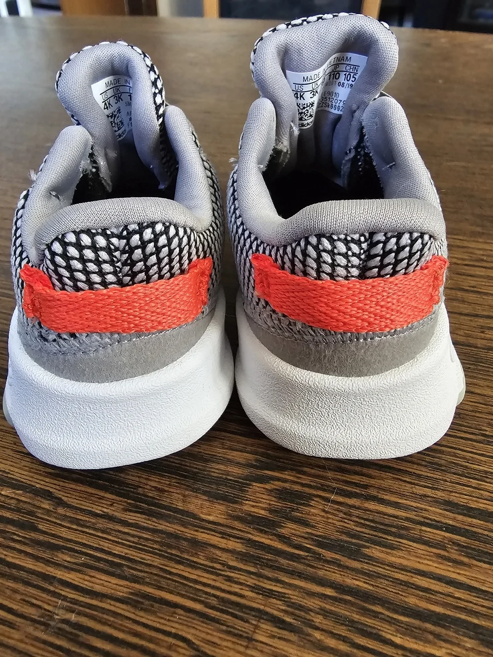 Adidas Grey and Black Mesh Sneaker with Orange Accent Size Infant Boys 4k